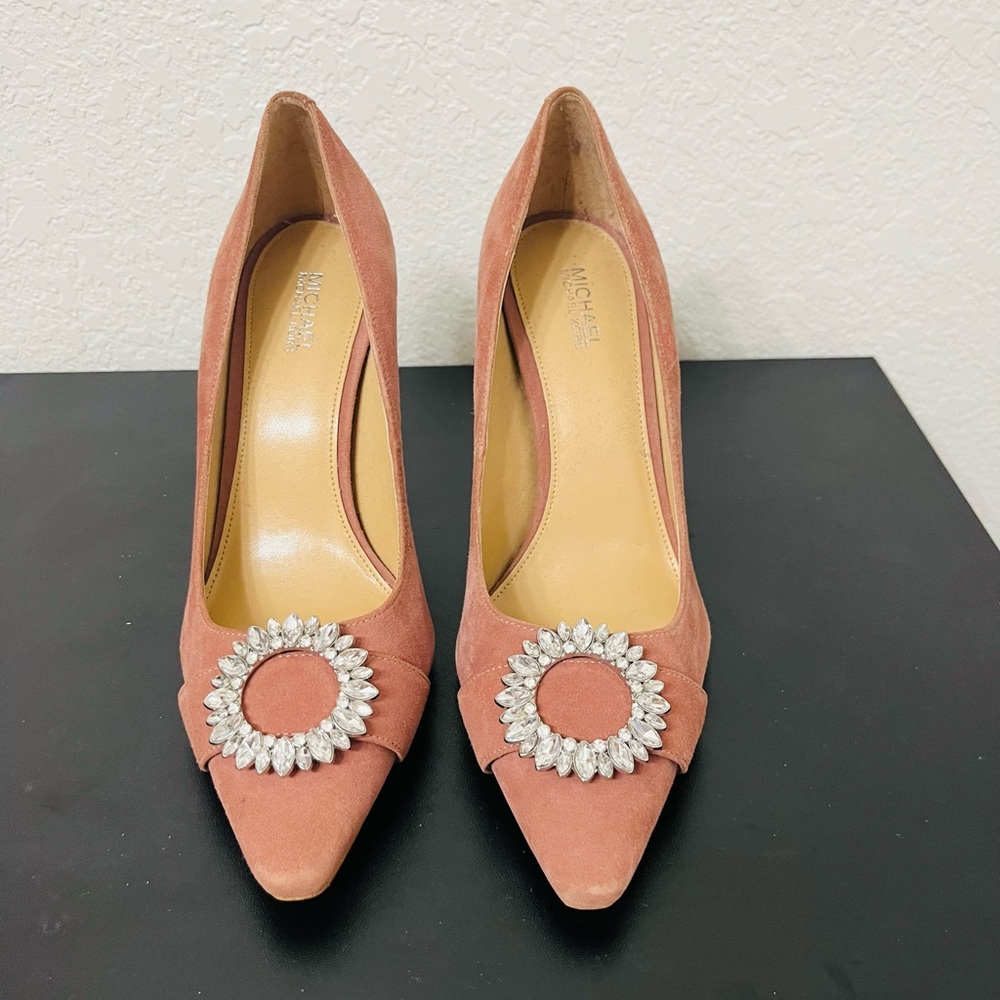 Michael Kors Blush Suede Heels with Crystal Accent